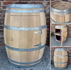 the barrel is made out of wood and has metal straps around it's sides