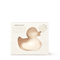 a soap bar with an image of a rubber ducky on it's side