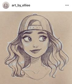 a drawing of a girl wearing a baseball cap