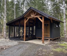 a small cabin in the middle of a forest