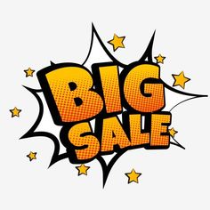 the big sale sign with stars on it's sides is shown in an orange and yellow