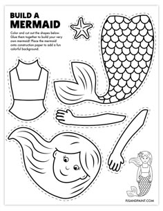 the mermaid paper doll is cut out to make it look like she's swimming