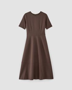 The Dream Short-Sleeve Dress Earth Brown – Everlane Fitted A-line Maxi Dress For Fall, Classic Midi Dress With Fitted Bodice And A-line Silhouette, Classic Fitted Bodice A-line Midi Dress, A-line Midi Dress With Fitted Waist, Fit And Flare A-line Midi Dress For Work, Classic Fit And Flare A-line Dress, Flattering Fitted A-line Dresses, Workwear A-line Maxi Dress With Fitted Bodice, Casual Fall A-line Midi Dress