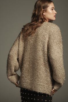 Time to shine in all that shimmers. | Asymmetrical Off-The-Shoulder Sweater by Pilcro in Gold, Women's, Size: XS, Polyester/Nylon/Metal at Anthropologie Gold Sweater, Sweater Women, Party Shop, 50 Fashion, To Shine, Shoulder Sweater, Pullover Styling, Day Dresses, Clothes For Sale