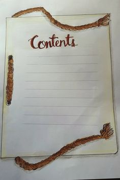 a piece of paper with the word content written on it and rope attached to it