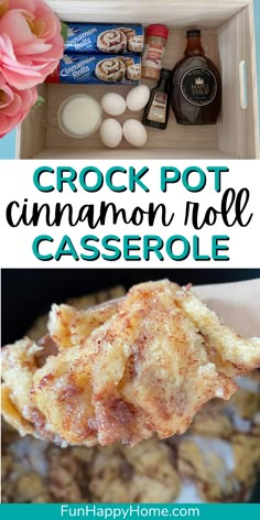 crock pot cinnamon roll casserole recipe with text overlay