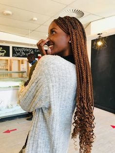 Light Brown Box Braids With Curly Ends, Brown Twist Braids Hairstyles, Brown Bohemian Box Braids, Brown Box Braids With Curly Ends, Honey Brown Box Braids, Mahogany Braids, Fall Box Braids, African Hair Braiding Styles, Braids Hairstyles Pictures