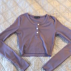 Purple Long Sleeve Crop, No Stains/Rips, Never Worn Casual Purple Long Sleeve Top, Purple Long Sleeve Tops For Streetwear, Basic Purple Long Sleeve Top, Long Sleeve Button Up Shirt Outfit, Purple Long Sleeve 90s Top, Vintage Purple Long Sleeve Tops, Thrifting Manifestation, Purple Tops, Purple Long Sleeve