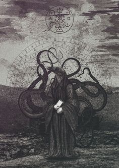 an octopus is standing in front of a drawing