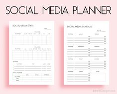 the social media planner is shown on a pink background