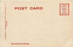 an old red and white postcard with the word post card on it's side