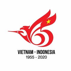 the vietnam - indonesia logo is shown in red and yellow, with a bird on it