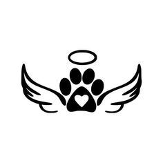 a dog's paw with angel wings and a heart