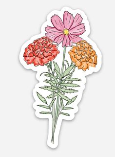 three flowers sticker on a white background