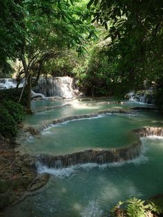 there are many small waterfalls in the water