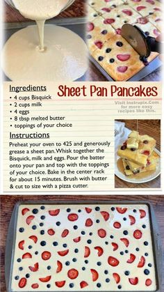 the instructions for how to make sheet pan pancakes