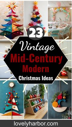 23 Vintage Mid-Century Modern Christmas Ideas To Inspire You Mid Century Modern Christmas Village, Mid Century Christmas Table Decor, Mcm House Decor, Mid Century Holiday Decor, 1960s Christmas Aesthetic, Midcentury Christmas Tree