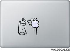 the macbook sticker has an apple and spooling thread on it's side