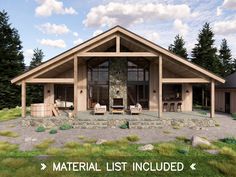 a rendering of a house with the words material list included on it's front porch