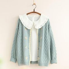 Knitted Cardigans, Knit Sweater Coat, Knitting Women Cardigan, Warm Sweater, Embroidered Cardigan, Spring Sweater, Sweet Floral, Mori Girl