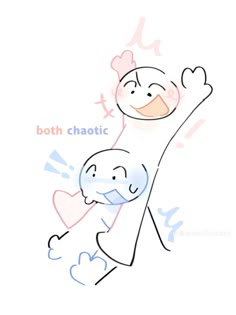 a drawing of two people with one holding the other's arm up and smiling