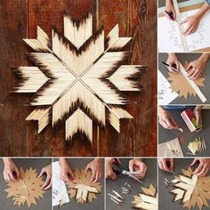 the steps to make a snowflake out of wood are shown in several different ways