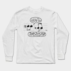 A silly musical cartoon, showing two music notes chatting.The conversation reads:“Liking the natural look!”“Thanks! You’re looking pretty sharp yourself!”It’s just a bit of musical fun. Would make an ideal gift for anyone musical; music students, teachers and lovers of amusing puns!Designed by Hannah Sterry. -- Choose from our vast selection of Long Sleeve T-Shirts to match with your favorite design to make the perfect custom graphic Long Sleeve T-shirt. Pick your favorite: Classic or Premium. C Car Minimalist, Triumph Herald, Music Puns, Musician Humor, British Car, Car Christmas, Pun Shirts, Music Teacher Gifts, Music Student