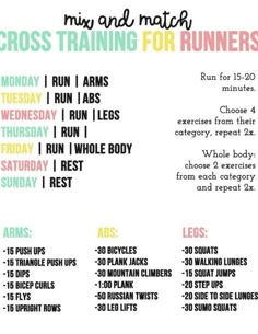 a poster with the words cross training for runners