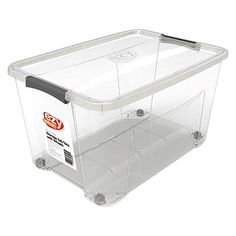 a clear plastic storage container with lid