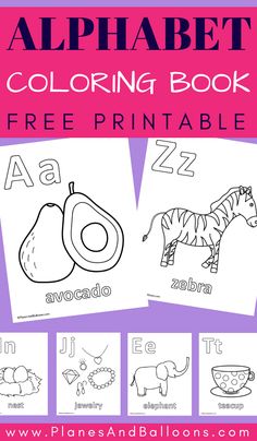 an alphabet coloring book with pictures of animals and letters