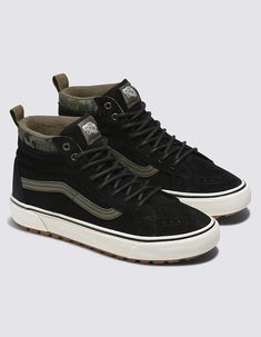 Vans Sk8-Hi Mte-1 Shoes. The Sk8-Hi Is An All-Time Vans Classic. But The Sk8-Hi Mte-1 Is Built For Adventure With A Water-Resistant Upper, A Primaloft Insulation Package, And An Outsole That's Designed For Increased Traction. Classic Style And Protection From The Elements. That's What Mte Is All About. A Water-Resistant Upper Provides A Splash And Puddle Guard Around The Shoe And Over The Toe, Resulting In Reliable, Comfortable, Breathable Moisture Management Protection. He Zonal Mte™-1 Primalof Vans High-top Canvas Shoes, Black High-top Vans Boots, Vans High-top Skate Shoes, Vans Urban High-top Skate Shoes, Fall Fashion Shoes, Vans High-top Skate Shoes With Textured Sole, Vans Shoes Fashion, Vans Store, Cyberpunk Clothes