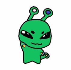 a green alien with two eyes and one eye on it's head, standing in front of a white background