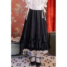 Z-279-24 Black Skirt For Spring Costume Party, Black Skirt For Costume Party In Spring, Black Tiered Skirt With Ruffles, Black Gothic Pleated Skirt, Gothic Tiered Ruffle Skirt, Spring Gothic Ruffled Skirt, Solid Long Skirt With Ruffles, Gothic Black Pleated Skirt, Tiered Ruffle Skirt For Costume Party