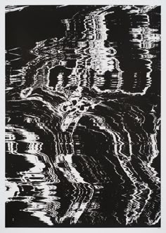 an abstract black and white painting with lines