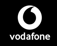 the vodafone logo is shown in white on a black background with an oval