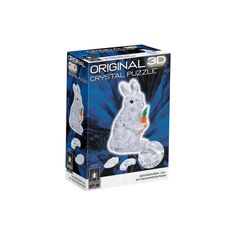 the original 3d crystal puzzle is shown in its box, with an image of a white rabbit