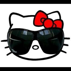 a hello kitty sunglasses with a red bow on it's head and black glasses