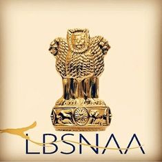 the lion statue is on display in front of the logo for lbsnaa