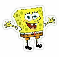 the spongebob sticker is standing up with his arms out and eyes wide open