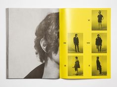 an open book with pictures of people in black and yellow