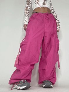 Strap Detail Y2K Cargo Pants - AnotherChill Ribbon Pants, 80's Aesthetic, Celana Kargo, 90's Aesthetic, Pink Cargo Pants, Hip Hop Trousers, Y2k Cargo Pants, Baggy Cargo Pants, Wide Leg Sweatpants