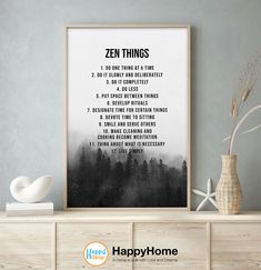 a black and white poster with the words'zen things'written in front of it