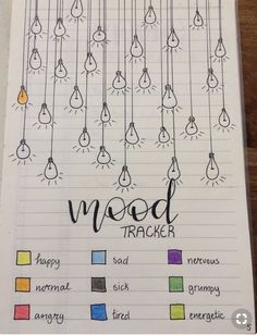 an open notebook with writing on it that says mood tracker