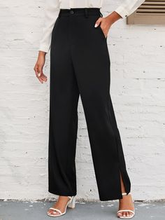 Tailored Pants Women, Women Suit Pants, Suit Pants, Tailored Pants, Tailored Trousers, Split Hem, Suits For Women, Split, High Waist