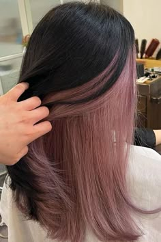 2 Tone Hair Color Underneath, Under Tone Hair Color, Inside Dyed Hair, Under Side Of Hair Dyed, Cute Hair Colors For Brunettes Dyes, Half Dyed Hair Underneath Purple, Died Underneath Hair, Bottom Layer Hair Dye, Peekaboo Hair Straight