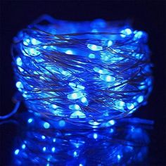 blue fairy lights on a black background