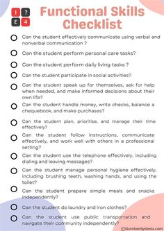 a checklist with the words functional skills on it