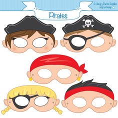 three kids wearing pirate masks with the words pirates on them