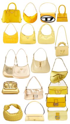 Yellow Bags, Luxury Bag Brands, Aesthetic Bags, Summer Yellow, Dior Fashion, Yellow Art, Pink Handbags