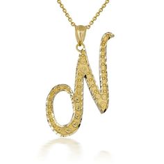 10k Solid Gold Cursive Initial Letter N Pendant Necklace - Yellow, Rose, Or White Gold Item No.: H794 Metal Type: 10k Solid Gold (Available In 14k Gold) Metal Color: Yellow Gold Or White Gold Or Rose Gold Pendant Only Weight: 1.56 Grams Pendant W/Chain Weight: 2.55 - 2.8 Grams (Vary From Chain) Height Including Bail: 1.18 In Chain Available In 16", 18", 20", 22" Available In Any Letter From A-Z In Another Listing. Brand New Made To Order. Please Allow 5-7 Days To Be Shipped. Cross Necklace Sideways, Shine Jewelry, Phoenix Necklace, Golden Necklace, Dog Pendant, Round Pendant Necklace, Letter N, Gold Engraving, Rose Gold Pendant